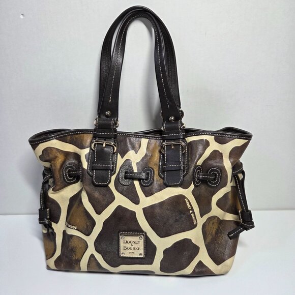 Dooney & Bourke Purse Giraffe Print Medium Chiara Leather Satchel Bag Preppy - Picture 1 of 15
